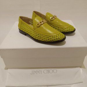 Jimmy Choo Marti Leather and Raffia Loafers   - EU37/US6.5